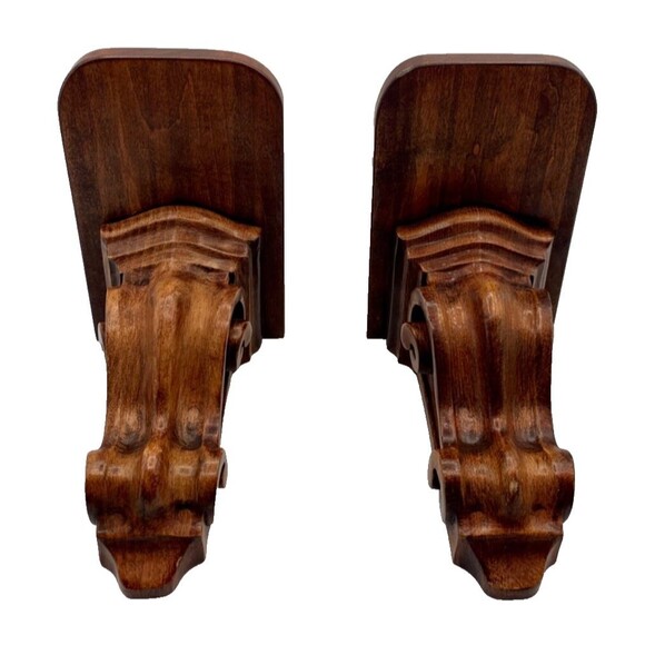 2 Vintage Solid Wood Corbels Brackets Bookends Mantel/Bar/Shelf 7" x 7" x 4.5" - Picture 8 of 13